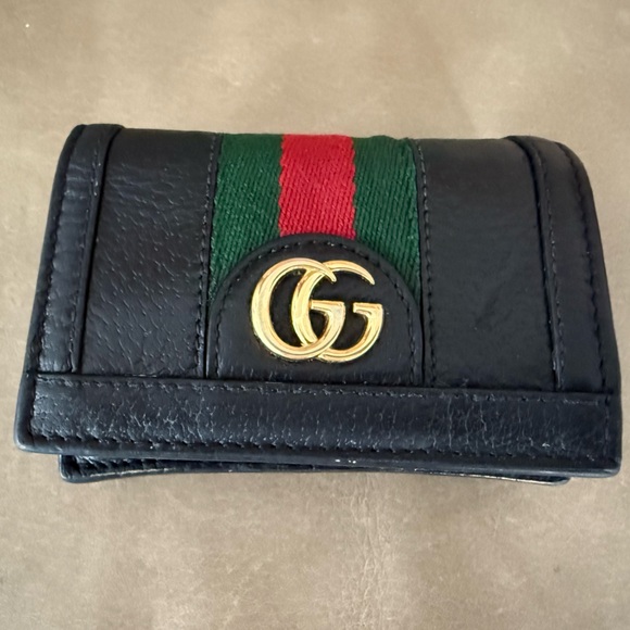 GUCCI folding wallet with square thread offdeer bi-fold leather Black - Picture 1 of 9